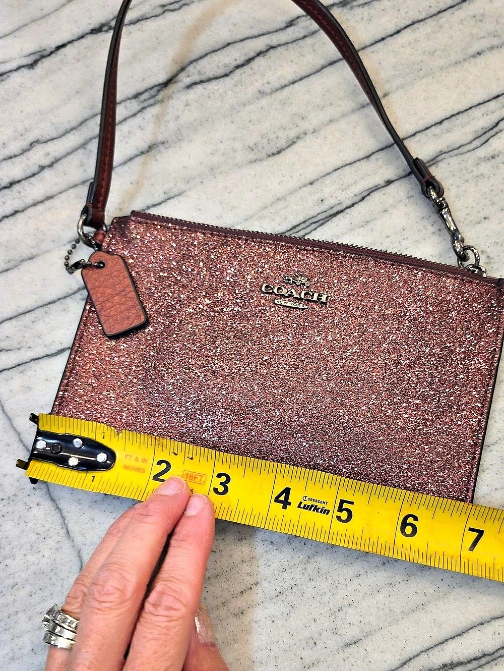 Coach Metallic Glitter Small Wristlet in Pink